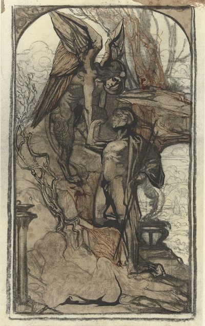 Oedipus and the Phoenix, Drawing by Johannes Josephus Aarts (1881 - 1934) by Johannes Josephus Aarts